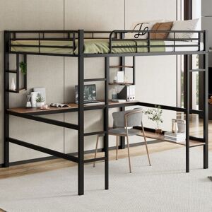 Blueline Lit Mezzanine - 140x200 cm - Métal Noir - Bureau et Bibliothèque - 2 Étagères Noir - Publicité Blueline Lit Mezzanine - 140x200 cm - Métal Noir - Bureau et Bibliothèque - 2 Étagères Noir - Publicité