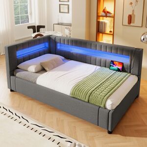 Canapé-lit coffre - MERAX - 90x200 cm - Tissu lin gris - Rangement hydraulique - LED USB/Type-C Gris - Publicité Canapé-lit coffre - MERAX - 90x200 cm - Tissu lin gris - Rangement hydraulique - LED USB/Type-C Gris - Publicité