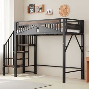 OKWISH Lit Mezzanine 90x200 cm - Avec Barrière et Échelle de Sécurité Sommier Inclus en Métal Noir (Sans Matelas) Noir - Publicité OKWISH Lit Mezzanine 90x200 cm - Avec Barrière et Échelle de Sécurité Sommier Inclus en Métal Noir (Sans Matelas) Noir - Publicité