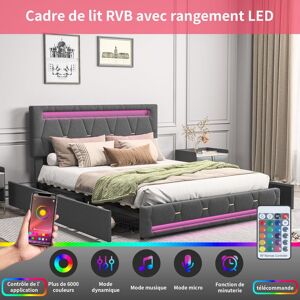 ANDEONLINE Lit coffre 140x200 cm Lit Adulte avec LED RGB 4 tiroirs de rangement tête de lit réglable Sommier à Lattes tissu gris lin Gris - Publicité ANDEONLINE Lit coffre 140x200 cm Lit Adulte avec LED RGB 4 tiroirs de rangement tête de lit réglable Sommier à Lattes tissu gris lin Gris - Publicité