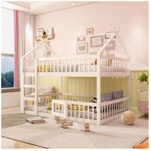 Lit Superposé Cabane Enfant - MERAX - 140x200 cm - Bois Massif - Échelle Sécurisée - Design Maison Blanc - Publicité Lit Superposé Cabane Enfant - MERAX - 140x200 cm - Bois Massif - Échelle Sécurisée - Design Maison Blanc - Publicité