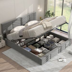 Luscriate - Lit coffre 160x200 cm lit rembourré lit double avec hydraulique tête de lit réglable velours pour adulte - gris Gris - Publicité Luscriate - Lit coffre 160x200 cm lit rembourré lit double avec hydraulique tête de lit réglable velours pour adulte - gris Gris - Publicité