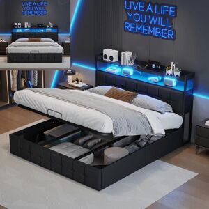 Lit coffre 140x190 - SUNFECILI - Noir - Avec sommier - LED - Capacité 300 kg Noir - Publicité Lit coffre 140x190 - SUNFECILI - Noir - Avec sommier - LED - Capacité 300 kg Noir - Publicité