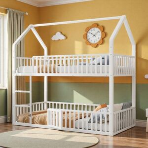 SEYAKANY Lit superposé 2x90x200cm lit double avec escalier lit mezzanine enfant avec sommiers à lattes lit ado métal blanc Blanc - Publicité SEYAKANY Lit superposé 2x90x200cm lit double avec escalier lit mezzanine enfant avec sommiers à lattes lit ado métal blanc Blanc - Publicité