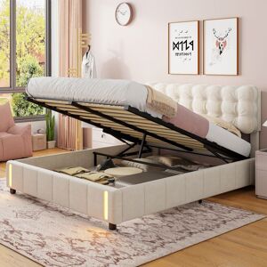 COZY Lit coffre 140x190 cm lit adulte double avec tete de lit et sommier a lattes band LED beige Beige - Publicité COZY Lit coffre 140x190 cm lit adulte double avec tete de lit et sommier a lattes band LED beige Beige - Publicité