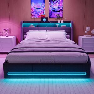 DADEA Lit Coffre 160x200 avec LedLit Rembourré avec Port De Chargement USB Lit Rembourré Led HydrauliqueLit Capitonné avec CoffreLin Gris - Publicité DADEA Lit Coffre 160x200 avec LedLit Rembourré avec Port De Chargement USB Lit Rembourré Led HydrauliqueLit Capitonné avec CoffreLin Gris - Publicité