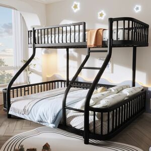 Lit superposé - MERAX - 90 x 200 / 140 x 200 - Métal - Échelle et barrières de sécurité - Sommier à lattes inclus Noir - Publicité Lit superposé - MERAX - 90 x 200 / 140 x 200 - Métal - Échelle et barrières de sécurité - Sommier à lattes inclus Noir - Publicité