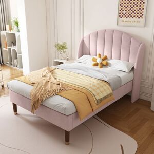 MERAX Lit Simple - 90x200 cm - Velours Rose – Tête de Lit Confortable - Sommier à Lattes - Chambre Adulte et Adolescent Rose - Publicité MERAX Lit Simple - 90x200 cm - Velours Rose – Tête de Lit Confortable - Sommier à Lattes - Chambre Adulte et Adolescent Rose - Publicité
