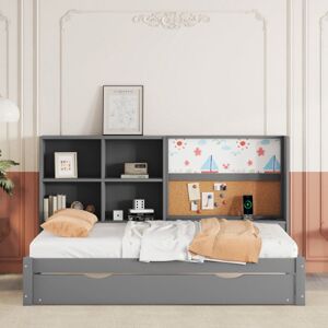 Structure de lit lit escamotable avec USBavec compartiments de rangementsans matelas gris 90×200cm-HAUSS SPOLE Gris - Publicité Structure de lit lit escamotable avec USBavec compartiments de rangementsans matelas gris 90×200cm-HAUSS SPOLE Gris - Publicité