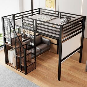 Lit mezzanine - MERAX - Escalier & rangement - 140x200 cm - Métal + MDF - Sommier inclus Noir - Publicité Lit mezzanine - MERAX - Escalier & rangement - 140x200 cm - Métal + MDF - Sommier inclus Noir - Publicité