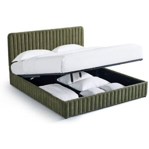 Lit coffre adulte 180x200 cm avec tête de lit capitonnée en tissu chenille vert kaki - Alto Vert - Publicité Lit coffre adulte 180x200 cm avec tête de lit capitonnée en tissu chenille vert kaki - Alto Vert - Publicité