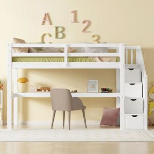 LEYTN Lit mezzanine 90 x 200 cm lit enfant avec tiroirs de rangement escalier et bureau sous lit style minimaliste - blanc Blanc - Publicité LEYTN Lit mezzanine 90 x 200 cm lit enfant avec tiroirs de rangement escalier et bureau sous lit style minimaliste - blanc Blanc - Publicité