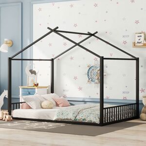 Lit Cabane Enfant - MERAX - 140x200 cm - Noir - Lit Montessori Métal - 2 Place Noir - Publicité Lit Cabane Enfant - MERAX - 140x200 cm - Noir - Lit Montessori Métal - 2 Place Noir - Publicité