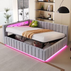 COVREO Lit Coffre Adulte 140×200 cm Lit Double avec Rangement LED USB Canapé-lit Velours Gris clair Gris - Publicité COVREO Lit Coffre Adulte 140×200 cm Lit Double avec Rangement LED USB Canapé-lit Velours Gris clair Gris - Publicité