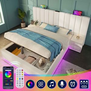 MERAX Lit Coffre Rembourré LED 180x200 avec Rangement USB et USB-C Éclairage RGB Cadre de Lit Moderne - Blanc PU - Sans Matelas Blanc - Publicité MERAX Lit Coffre Rembourré LED 180x200 avec Rangement USB et USB-C Éclairage RGB Cadre de Lit Moderne - Blanc PU - Sans Matelas Blanc - Publicité