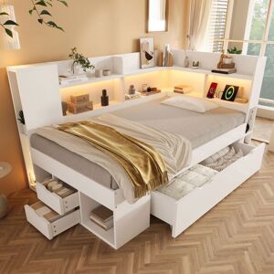 Lit banquette - MERAX - 90x200 cm - Bois blanc - LED multicolore & USB Type-C - Rangements & tiroirs sommier inclus Blanc - Publicité Lit banquette - MERAX - 90x200 cm - Bois blanc - LED multicolore & USB Type-C - Rangements & tiroirs sommier inclus Blanc - Publicité