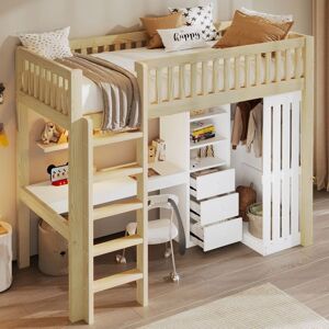 Lit Mezzanine Enfant - MERAX - 90x200 cm - Bois Pin Massif - Bureau Intégré - Garde-robe et 3 tiroirs Jaune - Publicité Lit Mezzanine Enfant - MERAX - 90x200 cm - Bois Pin Massif - Bureau Intégré - Garde-robe et 3 tiroirs Jaune - Publicité