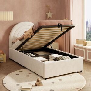 Lit coffre - MERAX - 90x200 cm - Tête capitonnée - Système hydraulique silencieux - Tissu velours beige Beige - Publicité Lit coffre - MERAX - 90x200 cm - Tête capitonnée - Système hydraulique silencieux - Tissu velours beige Beige - Publicité