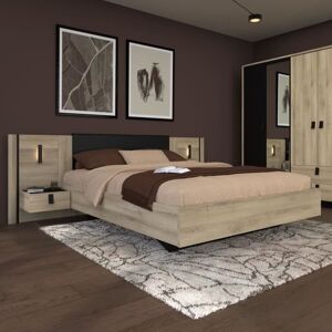 Lit double adulte avec 2 chevets - KIERAN - 140 x 190/200 cm - Chêne/Noir - PARISOT Marron - Publicité Lit double adulte avec 2 chevets - KIERAN - 140 x 190/200 cm - Chêne/Noir - PARISOT Marron - Publicité