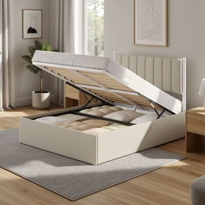 VASAGLE Lit Double avec Rangement Sommier Relevable 160 x 200 cm Cadre de Lit Moderne Chambre Montage Facile Beige Beige - Publicité VASAGLE Lit Double avec Rangement Sommier Relevable 160 x 200 cm Cadre de Lit Moderne Chambre Montage Facile Beige Beige - Publicité