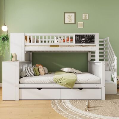 LEMONBEST Lit superposé enfants multifonctionnel 90x200 cm et 140x200 cm avec 2 tiroirs de rangement casiers et tableau de graffitis Blanc Blanc - Publicité LEMONBEST Lit superposé enfants multifonctionnel 90x200 cm et 140x200 cm avec 2 tiroirs de rangement casiers et tableau de graffitis Blanc Blanc - Publicité