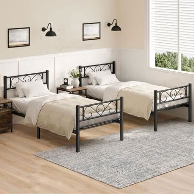 VASAGLE Structure de Lit Simple Lot de 2 Cadre de Lit en Métal pour Matelas de 90 x 190 cm Pas Besoin de Sommier Noir Noir - Publicité VASAGLE Structure de Lit Simple Lot de 2 Cadre de Lit en Métal pour Matelas de 90 x 190 cm Pas Besoin de Sommier Noir Noir - Publicité