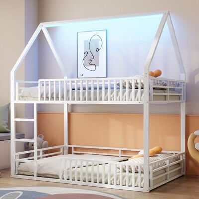 NOBRAND Lit superposé enfant 140 x 200cm avec éclairage LED lit Montessori garçon –1 sommier à lattes cadre en métal blanc (sans matelas Blanc - Publicité NOBRAND Lit superposé enfant 140 x 200cm avec éclairage LED lit Montessori garçon –1 sommier à lattes cadre en métal blanc (sans matelas Blanc - Publicité