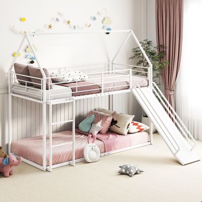 Lit Simple 90x200cm à Profil Bas COSTWAY Forme de Maison Toboggan Échelle Convertibles Barrière de Sécurité sans Sommier Blanc Blanc - Publicité Lit Simple 90x200cm à Profil Bas COSTWAY Forme de Maison Toboggan Échelle Convertibles Barrière de Sécurité sans Sommier Blanc Blanc - Publicité