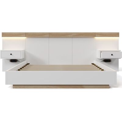 NOBRAND Lit double 180x200 cm avec 2 chevets LED prises USB-C et 2 tables de nuit ensemble chambre en chêne Sonoma et blancsans matelas Blanc - Publicité NOBRAND Lit double 180x200 cm avec 2 chevets LED prises USB-C et 2 tables de nuit ensemble chambre en chêne Sonoma et blancsans matelas Blanc - Publicité