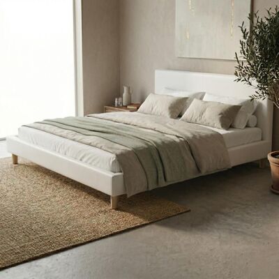 Lit - SAMPUR - Prince - 90 x 190 cm - Simili cuir - Tête de lit incluse Blanc - Publicité Lit - SAMPUR - Prince - 90 x 190 cm - Simili cuir - Tête de lit incluse Blanc - Publicité
