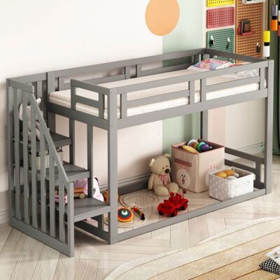 Lit superposé enfant - LANGTU - Multifonction 90x200 - Échelle transformable en étagère - Sommier à lattes inclus - Bois pin gris Gris - Publicité Lit superposé enfant - LANGTU - Multifonction 90x200 - Échelle transformable en étagère - Sommier à lattes inclus - Bois pin gris Gris - Publicité