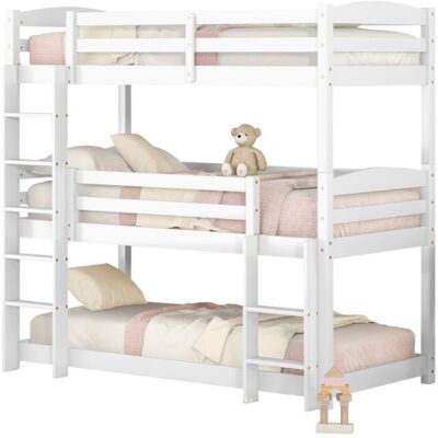 Lit superposé triple - LANGTU - 90x200 - Bois pin/MDF - Convertible en lits séparés - Blanc Blanc - Publicité Lit superposé triple - LANGTU - 90x200 - Bois pin/MDF - Convertible en lits séparés - Blanc Blanc - Publicité