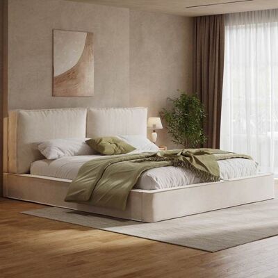 Lit double capitonné 160x200 - LEMONBEST - Design simple - Tête de lit 13 cm - Sommier à lattes - Chenille beige Beige - Publicité Lit double capitonné 160x200 - LEMONBEST - Design simple - Tête de lit 13 cm - Sommier à lattes - Chenille beige Beige - Publicité