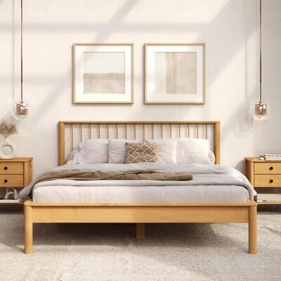 Idimex Lit 140 x 190 avec sommier APOANA en bois massif coloris chêne cadre robuste avec tête de lit à barreaux Marron - Publicité Idimex Lit 140 x 190 avec sommier APOANA en bois massif coloris chêne cadre robuste avec tête de lit à barreaux Marron - Publicité