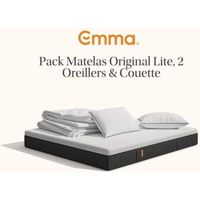 EMMA Pack Matelas Emma Original Lite+ 140x190 + 2 Oreillers Emma Original Confort + Couette Été Emma Ressorts +Mémoire de Forme - Publicité EMMA Pack Matelas Emma Original Lite+ 140x190 + 2 Oreillers Emma Original Confort + Couette Été Emma Ressorts +Mémoire de Forme - Publicité