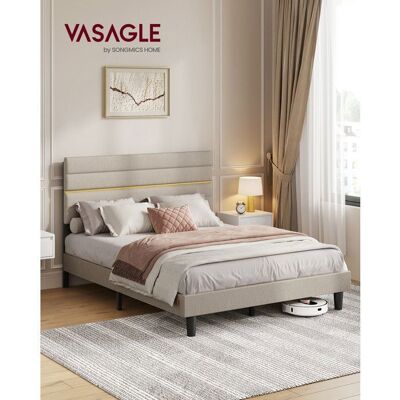 VASAGLE Lit Double Cadre de Lit Convient pour Un Matelas de 140 x 190 cm Tête de Lit Ajustable en Métal Bois Massif Beige Beige - Publicité VASAGLE Lit Double Cadre de Lit Convient pour Un Matelas de 140 x 190 cm Tête de Lit Ajustable en Métal Bois Massif Beige Beige - Publicité