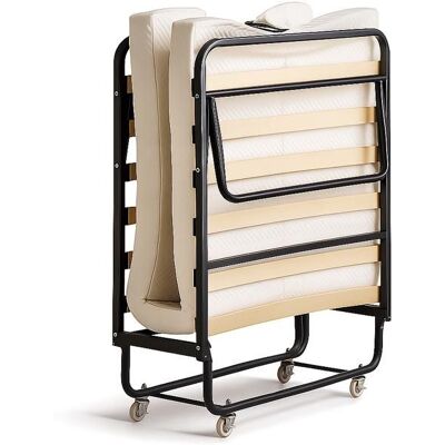 SAMPUR Lit pliant à roulettes avec matelas 90x200 - Sommier à lattes flexibles Noir - Publicité SAMPUR Lit pliant à roulettes avec matelas 90x200 - Sommier à lattes flexibles Noir - Publicité