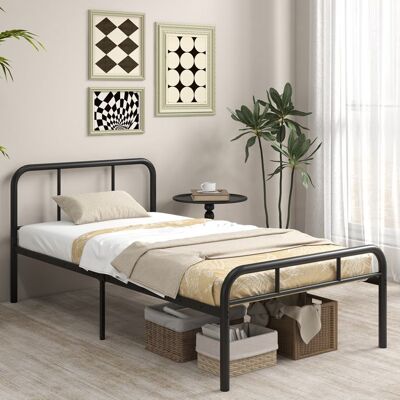 COSTWAY Lit Simple 90 x 200 cm avec Tête de Lit Lattes en Métal 30 cm Espace de Rangement Pas Besoin de Sommier Montage Facile Noir - Publicité COSTWAY Lit Simple 90 x 200 cm avec Tête de Lit Lattes en Métal 30 cm Espace de Rangement Pas Besoin de Sommier Montage Facile Noir - Publicité