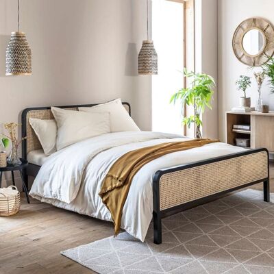 Lit adulte en pin massif noir avec véritable cannage ANNA 140x190 - LT17018 - Noir - Terre de Nuit Noir - Publicité Lit adulte en pin massif noir avec véritable cannage ANNA 140x190 - LT17018 - Noir - Terre de Nuit Noir - Publicité