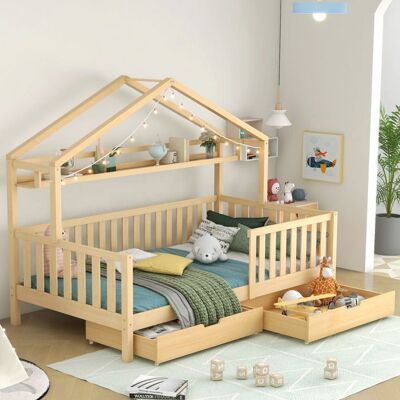Blueline Lit denfant en bois lit denfant avec tiroirs bois massif à lattes lit maison en pin Chambre denfant et dadolescent 90x200 Beige - Publicité Blueline Lit denfant en bois lit denfant avec tiroirs bois massif à lattes lit maison en pin Chambre denfant et dadolescent 90x200 Beige - Publicité