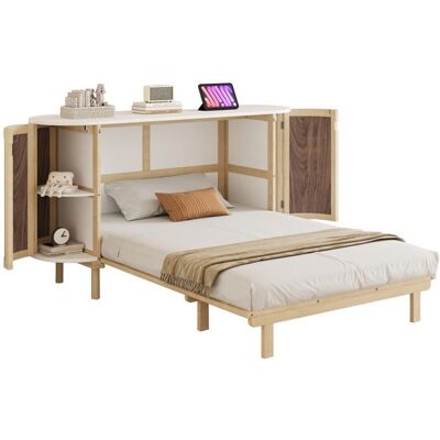NOBRAND Lit Escamotable Double Bois 140x200cm Mural À Lattes Pliant Vertical Rangement Design Rotin & Bois Enfant/simple Sans Matelas Beige - Publicité NOBRAND Lit Escamotable Double Bois 140x200cm Mural À Lattes Pliant Vertical Rangement Design Rotin & Bois Enfant/simple Sans Matelas Beige - Publicité
