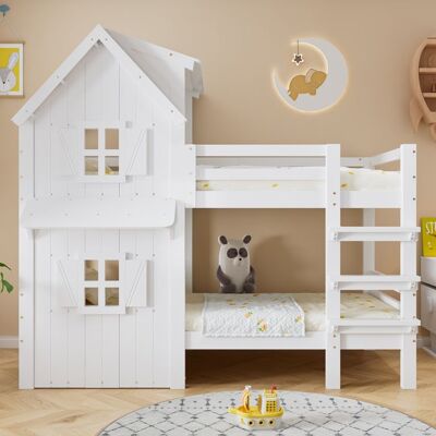LEMONBEST Lit superposé enfant 90x200 cm avec Barrières de Sécurité et escalier Lit Enfant bois avec sommier Cadre en pin Blanc Blanc - Publicité LEMONBEST Lit superposé enfant 90x200 cm avec Barrières de Sécurité et escalier Lit Enfant bois avec sommier Cadre en pin Blanc Blanc - Publicité