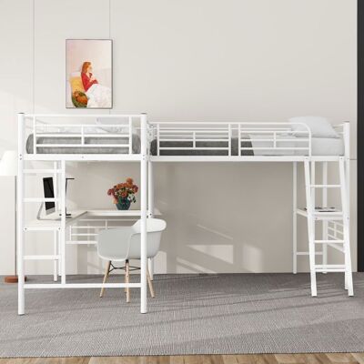 Blueline Lit mezzanine avec bureau lit mezzanine 2 plasces lit mezzanine 90x200 cm double escalier cadre de lit en métal blanc Blanc - Publicité Blueline Lit mezzanine avec bureau lit mezzanine 2 plasces lit mezzanine 90x200 cm double escalier cadre de lit en métal blanc Blanc - Publicité