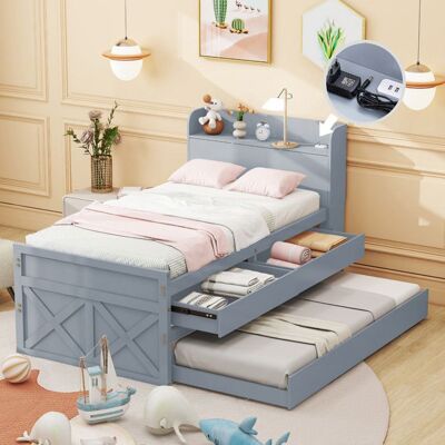 Generic Lit simple 90 x 190 cm avec tiroir et prise USB Lit gigogne Lit enfant Tete de lit avec rangements Lit 1 Personne Gris Pin Gris - Publicité Generic Lit simple 90 x 190 cm avec tiroir et prise USB Lit gigogne Lit enfant Tete de lit avec rangements Lit 1 Personne Gris Pin Gris - Publicité