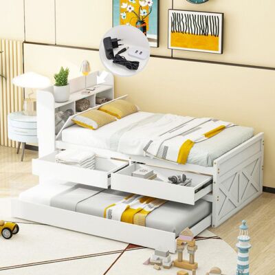 Generic Lit simple 90 x 190 cm avec tiroir et prise USB Lit gigogne Lit enfant Tete de lit avec rangements Lit 1 Personne Blanc Pin Blanc - Publicité Generic Lit simple 90 x 190 cm avec tiroir et prise USB Lit gigogne Lit enfant Tete de lit avec rangements Lit 1 Personne Blanc Pin Blanc - Publicité
