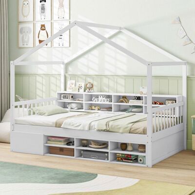 Lit Simple 90x200cm COSTWAY avec Toit 14 Cubes de Rangement Armoire avec Porte Structure de Lit denfants avec Sommier à Lattes Blanc - Publicité Lit Simple 90x200cm COSTWAY avec Toit 14 Cubes de Rangement Armoire avec Porte Structure de Lit denfants avec Sommier à Lattes Blanc - Publicité