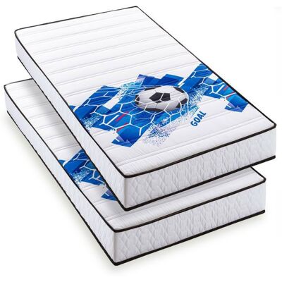BLUE MOON Lot de 2 matelas mousse 90x190 FOOTBALL - Mousse profilée 5 zones de confort - Soutien ferme - 15cm - Fabriqué en Belgique - Publicité BLUE MOON Lot de 2 matelas mousse 90x190 FOOTBALL - Mousse profilée 5 zones de confort - Soutien ferme - 15cm - Fabriqué en Belgique - Publicité