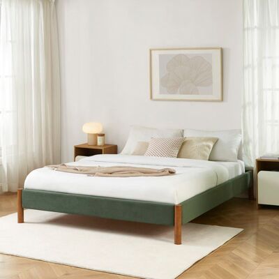 BAÏTA Lit BOWI velours côtelé kaki 160x200 sommier inclus - Vert Vert - Publicité BAÏTA Lit BOWI velours côtelé kaki 160x200 sommier inclus - Vert Vert - Publicité