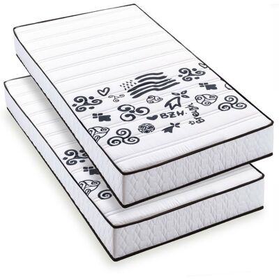 BLUE MOON Lot de 2 matelas mousse 90x190 BREIZH - Mousse profilée 5 zones de confort - Soutien ferme - 15cm - Fabriqué en Belgique - Publicité BLUE MOON Lot de 2 matelas mousse 90x190 BREIZH - Mousse profilée 5 zones de confort - Soutien ferme - 15cm - Fabriqué en Belgique - Publicité