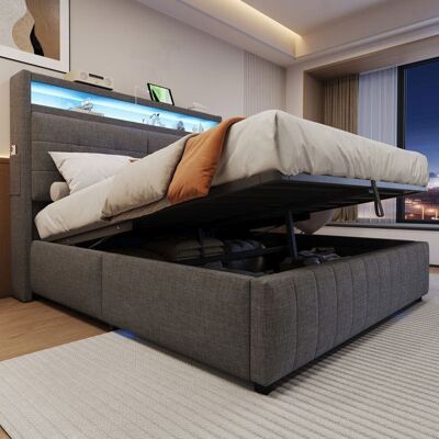 Generic Lit 2 Personnes 160x200 cm avec éClairage LED et Prise USB Structure de Lit avec TêTe de Lit en Lin Lit Double Gris Gris - Publicité Generic Lit 2 Personnes 160x200 cm avec éClairage LED et Prise USB Structure de Lit avec TêTe de Lit en Lin Lit Double Gris Gris - Publicité